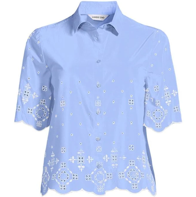Lands' End Women's Poplin Eyelet Button Front Shirt