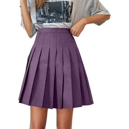 Elara Womens High Waist Pleated Midi Skirt Flowy A-Line Long Skirt, Classic Elastic Waist Pleated Skirt Purple Xxxl, Women's, Size: 3XL