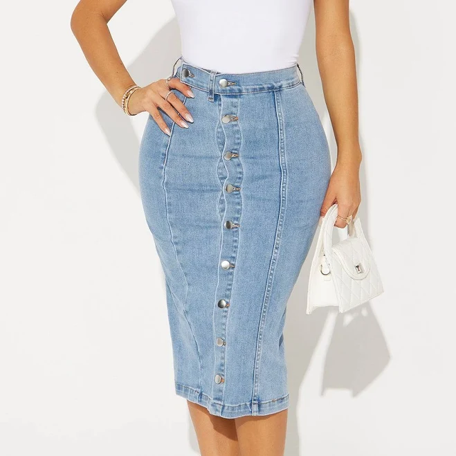Fashion Nova Falda Right On The Line Denim Midi Skirt