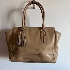 Coach smooth tan leather large tote.