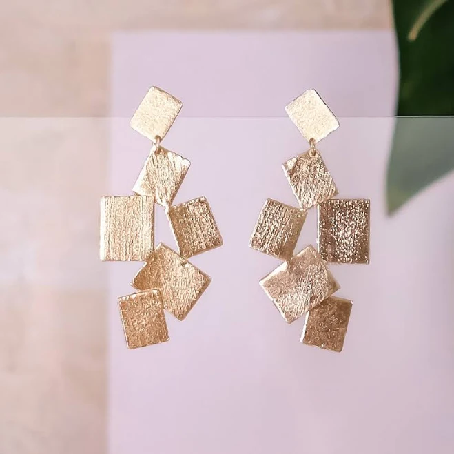 Unique Geometric Gold Dangle Stud Earrings