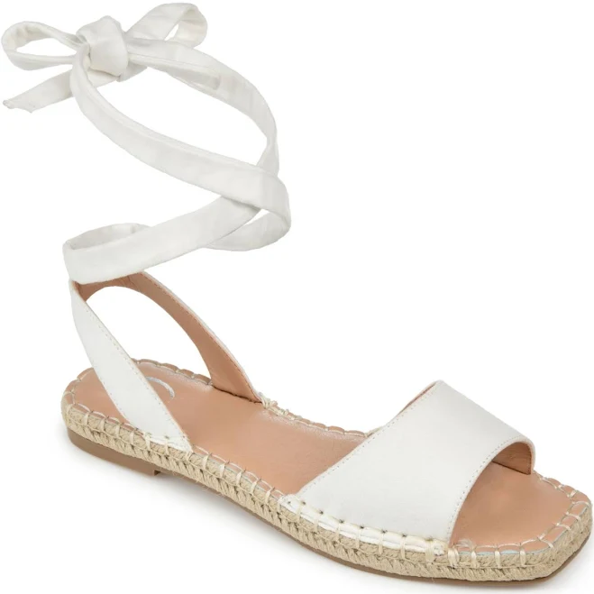 Journee Collection Women's Emelie Espadrille Flat Sandals - White - Size 8.5W