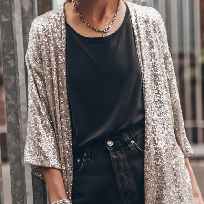 Sparkle Sequins Duster Kimono Cardigan