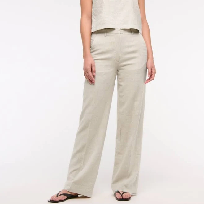 Abercrombie & Fitch Women's Tailored Linen-Blend Wide Leg Pants