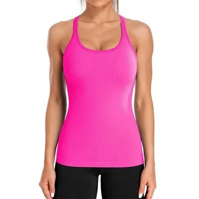 Attraco Women's Ribbed Racerback Tank Tops with Built-in Bra