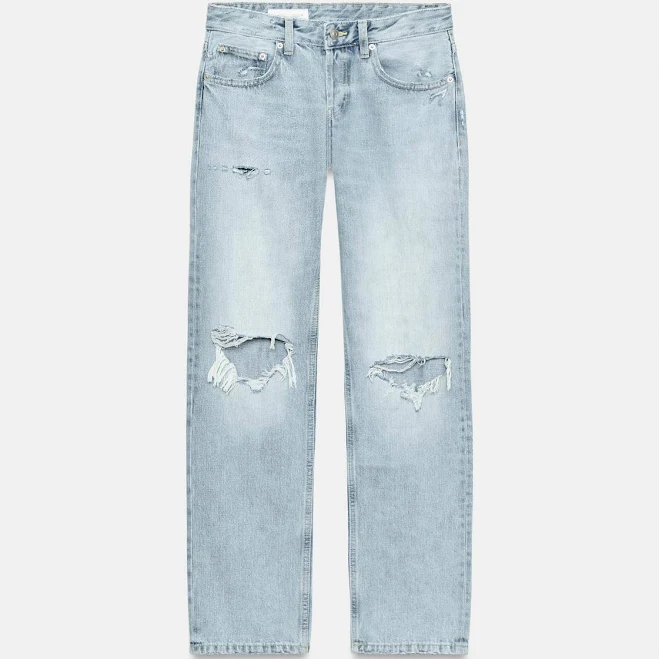 Zara Trf Low Rise Ripped Straight Leg Jeans