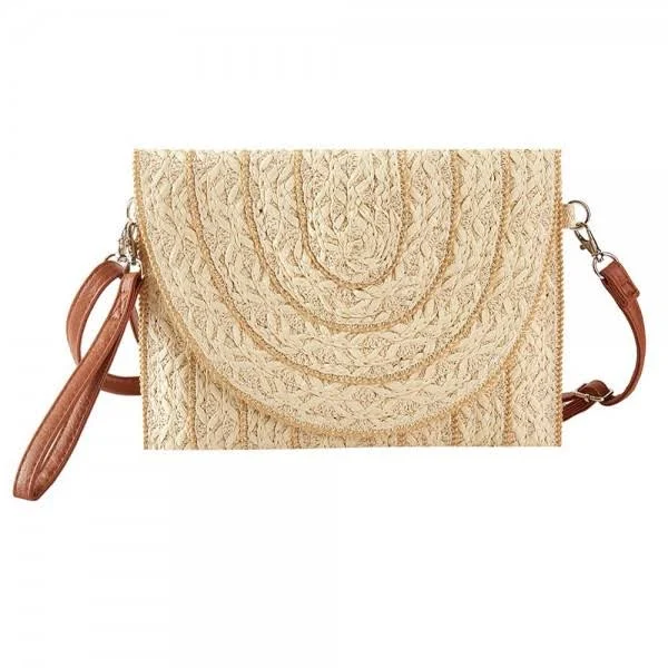 Remo Woven Straw Clutch Cross Body Bag with Magnetic Closure