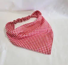 Red & White Gingham Elastic Hair Bandana, Cottagecore Head Scarf