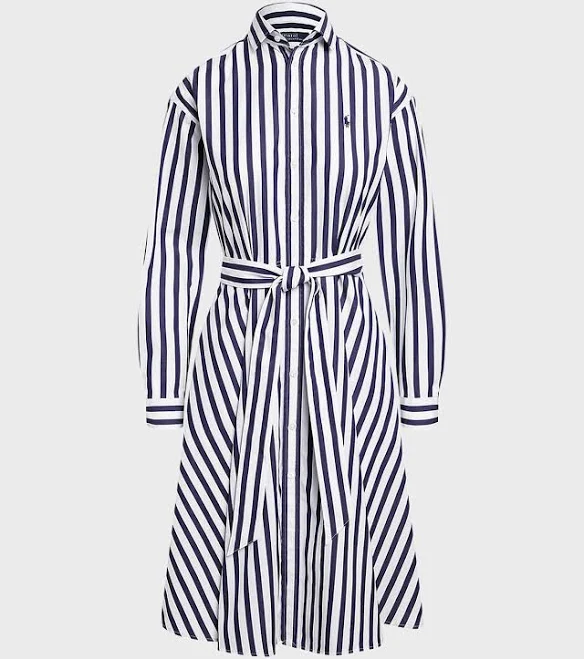 Polo Ralph Lauren Women's Ela Belted Stripe Cotton Shirtdress