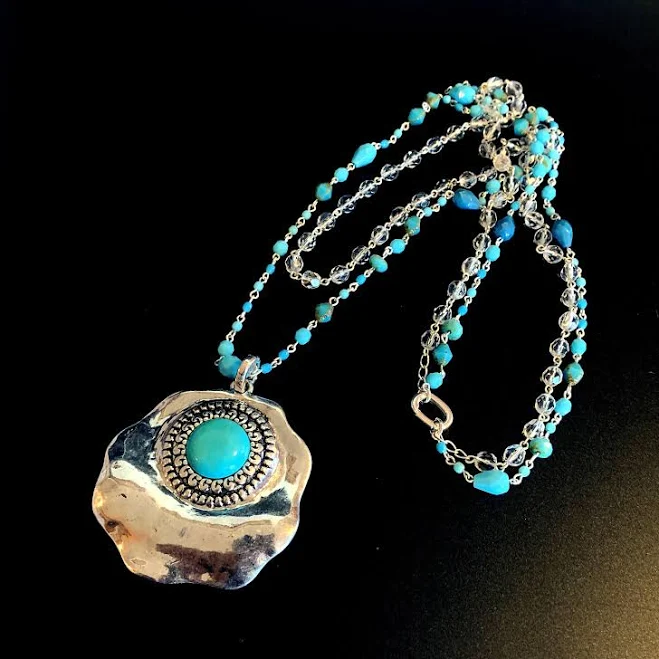 Turquoise and Silver 2-Way Long Pendant Necklace