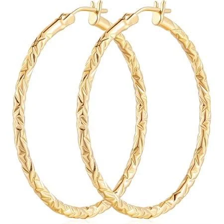 14K Gold Textured Hoop Earrings