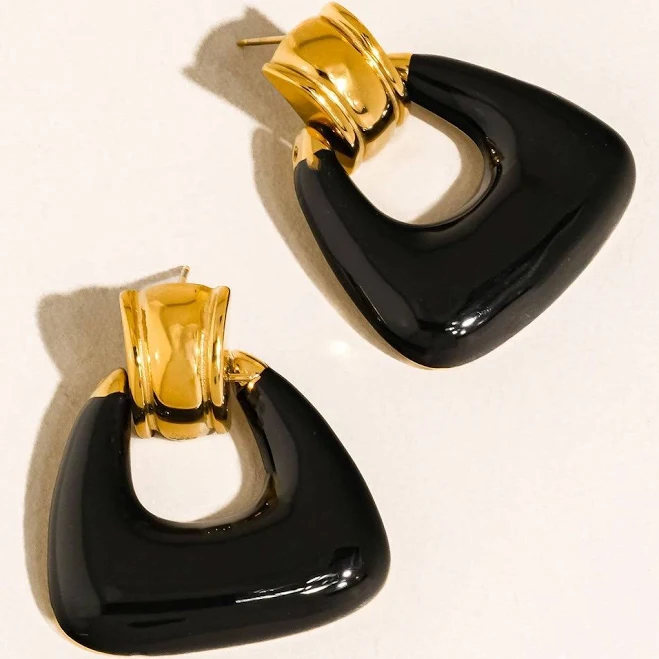 Janelle 18K Black Enamel Geometric Drop Earrings