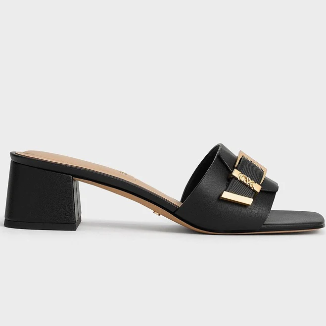 Charles & Keith Whitney Leather Buckled Block-Heel Mules