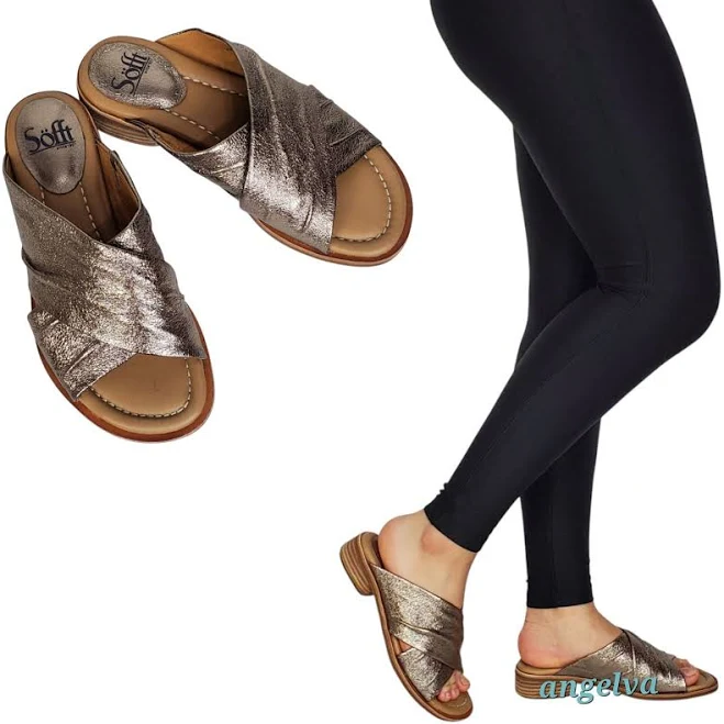 Sofft Fallon Criss Cross Leather Slide Sandals Metallic Bronze