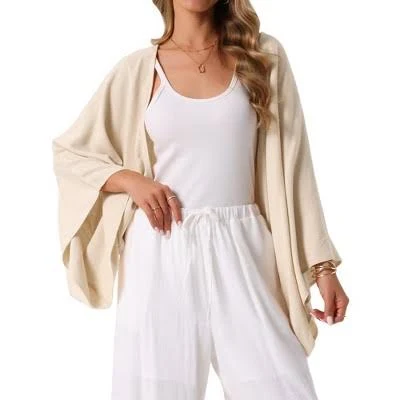 Inspire Chic Women's 3/4 Sleeve Open Front Linen Cardigan