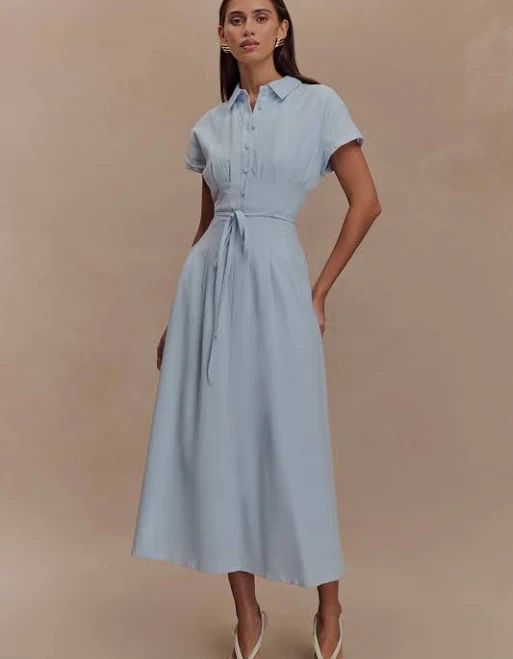 Aysha Buttoned Linen Midi Dress