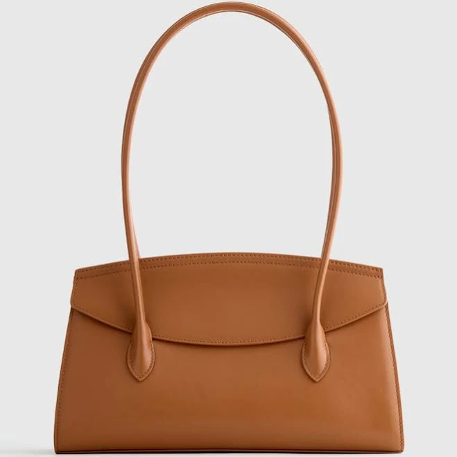 Italian Leather Double Strap Shoulder Bag in Cognac
