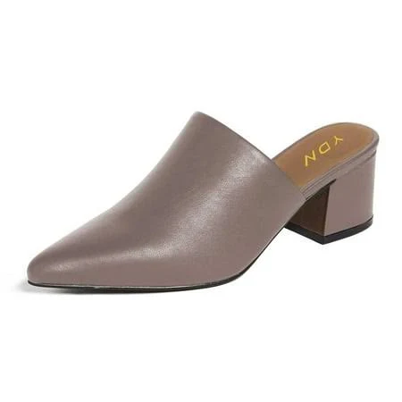 Women's Pointed Toe Slip-On Block Low Heel Mules