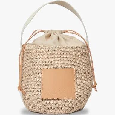 Kayu Women's Mila Straw Bucket Bag with Drawstring Closure