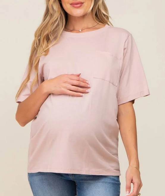 PinkBlush Oversized Pocket Front Short Sleeve Maternity Top
