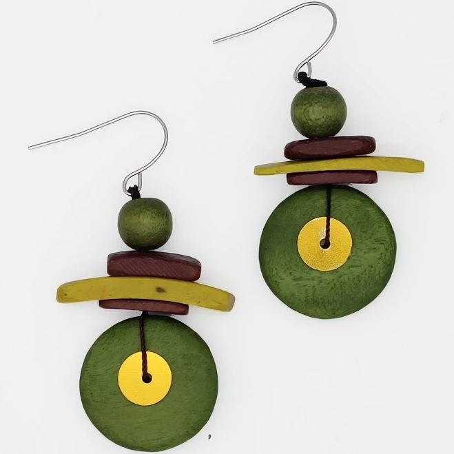 Sylca Designs Handcrafted Wood Bead Dangle Earrings