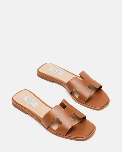 Haydn - H Strap Leather Sandal Slides - Cognac 8.5