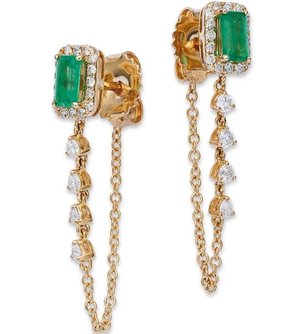 Bloomingdale's 14K Yellow Gold Emerald Halo Chain Drop Earrings