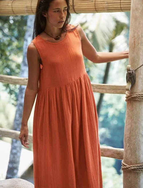 Nadi Dress Terracotta Boho Relaxed Fit Gauze Cotton