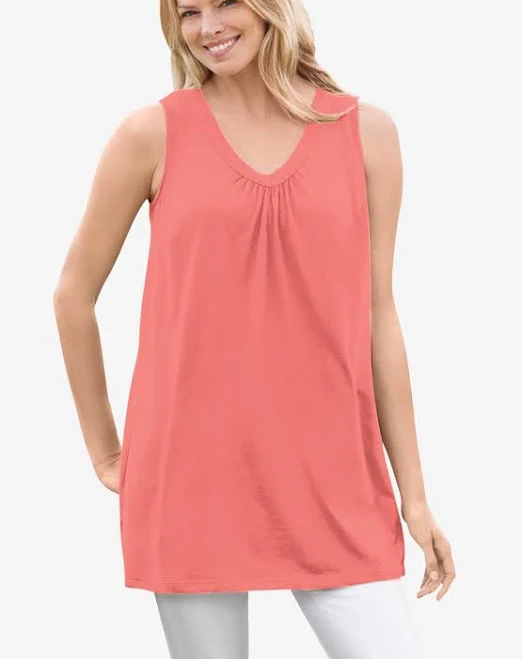 Woman Within Perfect Sleeveless Shirred V-Neck Tunic