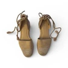 Beige Braided Tie Espadrille Sandals Canvas Ankle Strap Flat Summer Casual