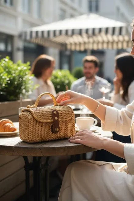 Handwoven Rattan Top with Leather Closure