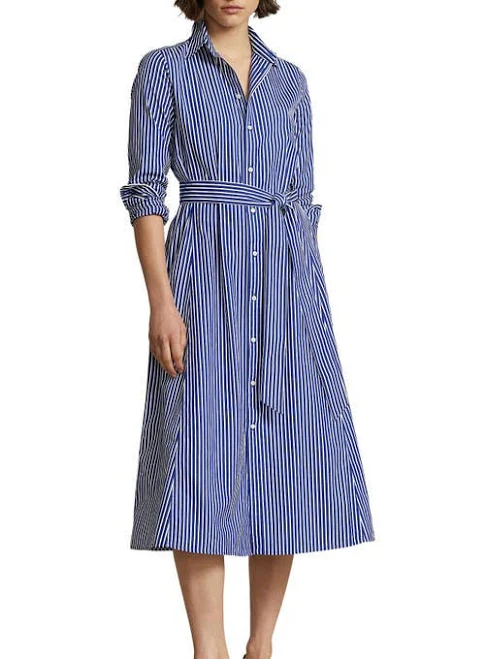 Polo Ralph Lauren Women's Belted Striped Cotton Shirtdress