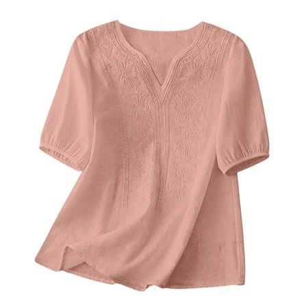 Women's Boho Linen Puff Sleeve Blouse