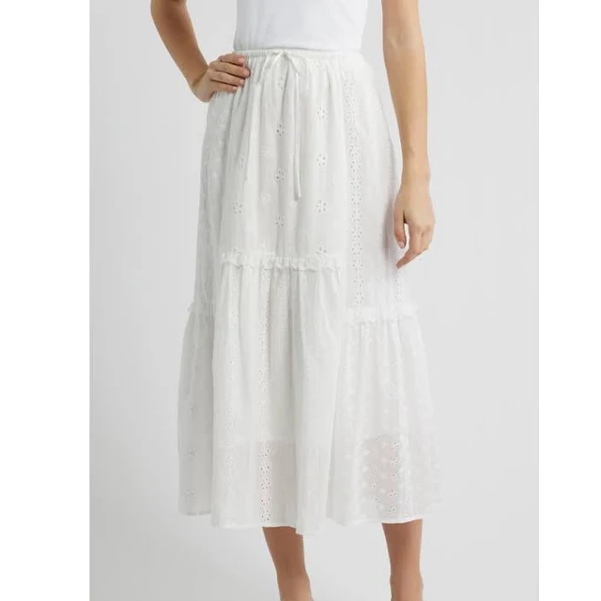 All in Favor Women's Ruffle Embroidered Tiered Maxi Skirt