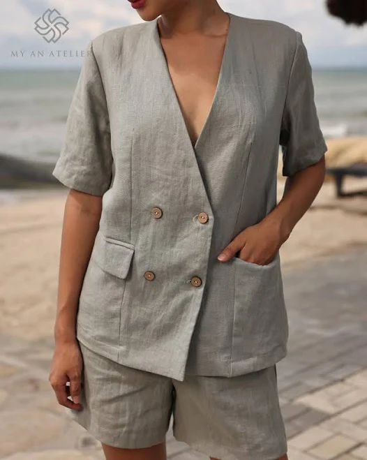 Women's Linen Vest and Shorts Set