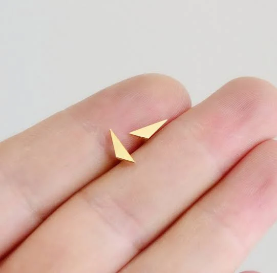 14K Solid Gold Geometric Triangle Stud Earrings