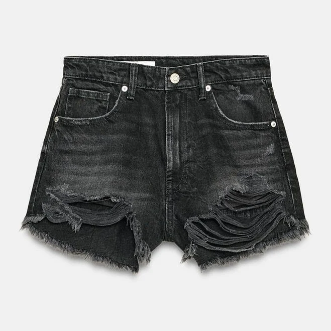 Woman Zara Trf Curved High-Waisted Denim Shorts