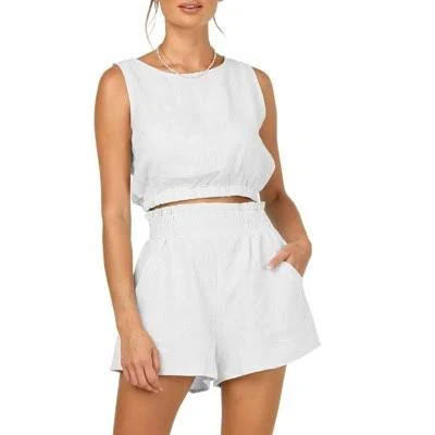 Imily Bela Women's Two Piece Cropped Tank Top and High Waist Shorts
