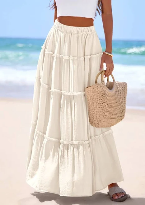 Prettygarden Women's High Waisted Flowy Tiered Maxi Skirt