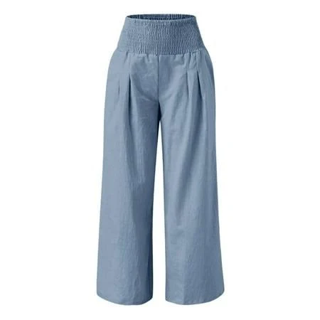 Women's Casual Linen High-Waisted Wide Leg Pants with Pleats