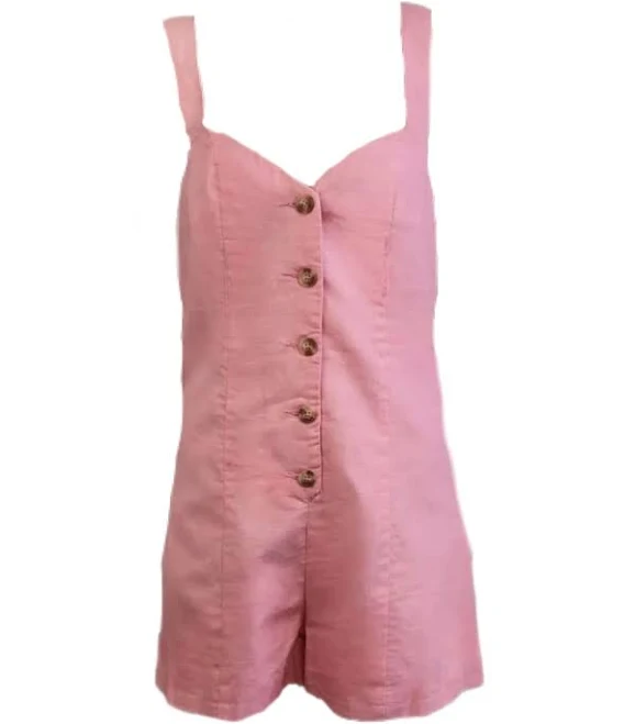 Madison The Label Women's Pink V-neck Linen Mini Romper Ms0218 X-small