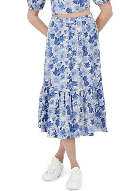 Floral Two-piece Crop Top & Midi Skirt In Blue Multi