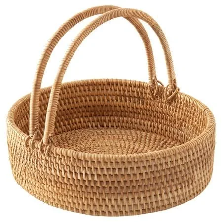 Handwoven Wicker Picnic Basket Small Rattan Basket with Handle, 13.4 In x 11 In x 3.9 In, Lightweight and Long-Lasting for Snacks, Storage, Outdoor