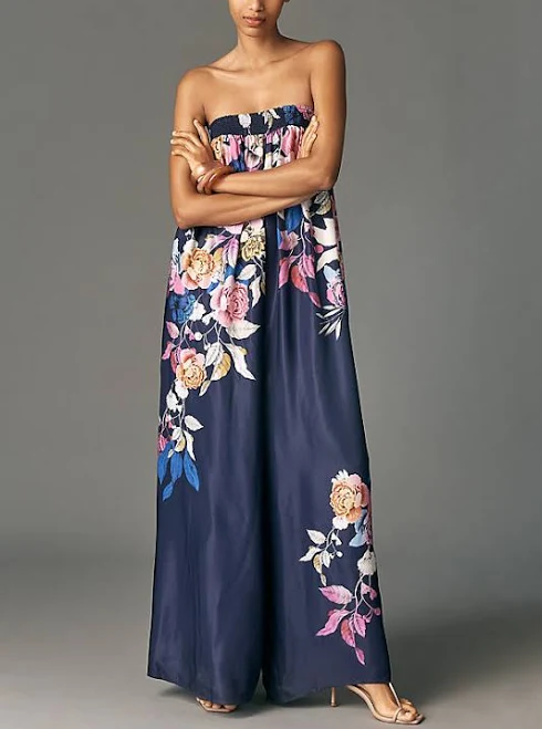 Printed Fluid Wide-Leg Jumpsuit by Maeve in Blue, Size: Small at Anthropologie