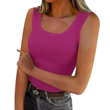 Women's Sleeveless Scoop Neck Ribbed Knit Cami Shirt