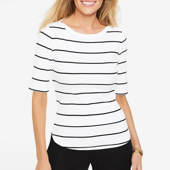 Women's Talbots Ribbed Bateau Neck T-Shirt