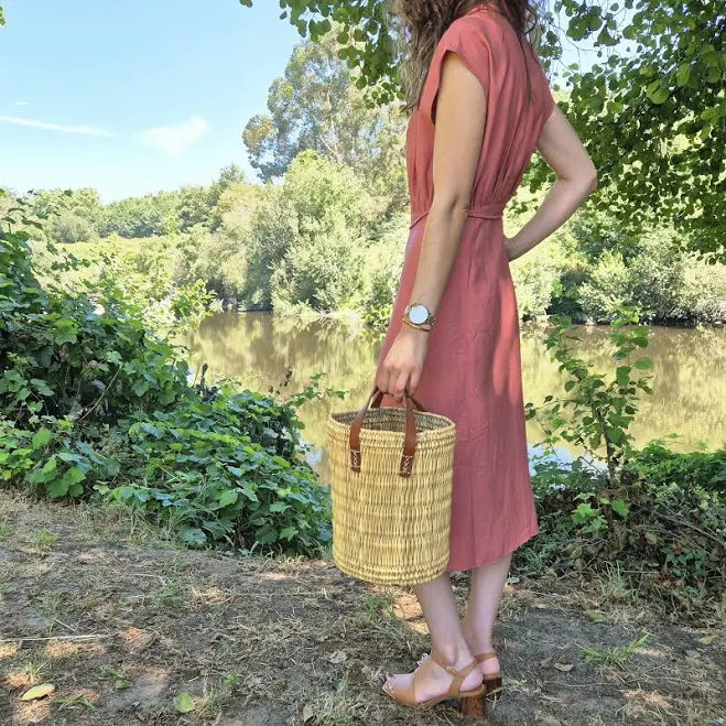Natural Reed Round Leather Basket Bag