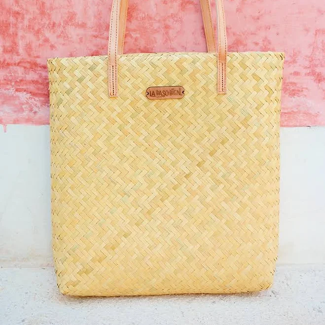 Palmita Straw Tote with Leather Handles