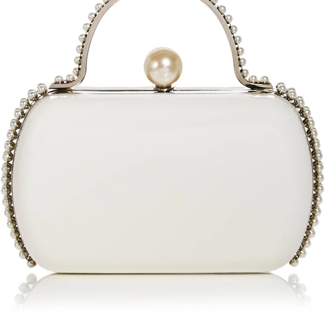 Imitation Pearl Trim Minaudiere Box Clutch
