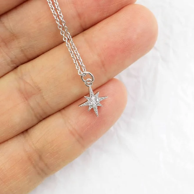 Dainty CZ North Star Charm Necklace